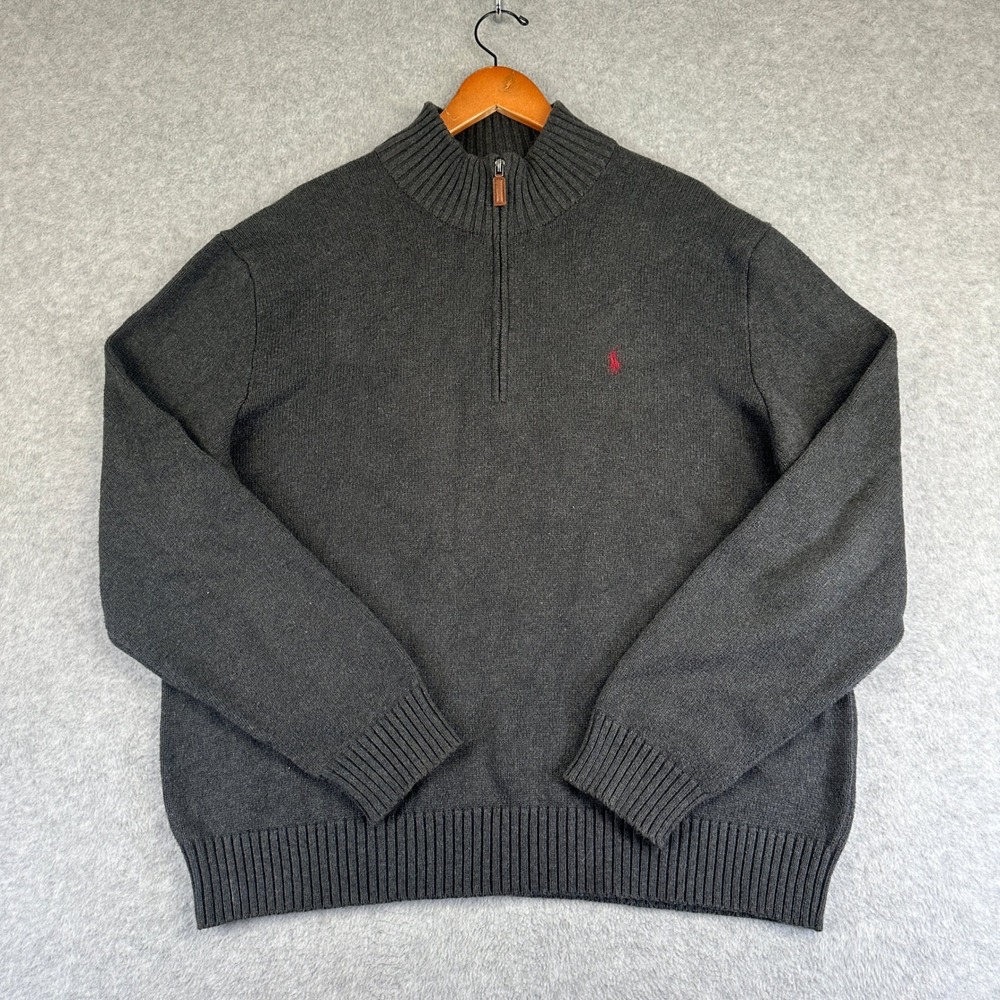 Polo Ralph Lauren Quarter Zip Sweater Mens XL Charcoal Gray Cotton Knit
